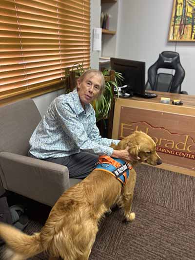 Another Eldorado Audiology and Hearing Center patient with Phineas the dog.